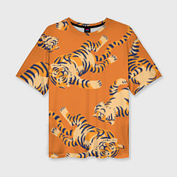 Женская футболка оверсайз Тигр паттерн