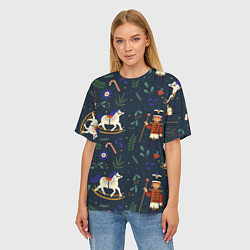 Футболка оверсайз женская Щелкунчик паттерн с лошадкой, цвет: 3D-принт — фото 2