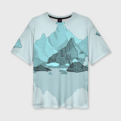 Женская футболка оверсайз Голубой горный пейзаж с темно-серыми тенями