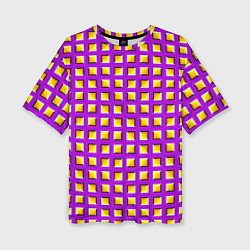 Женская футболка оверсайз Фиолетовый Фон с Желтыми Квадратами Иллюзия Движен