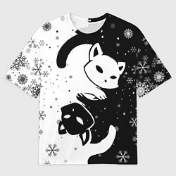 Футболка оверсайз женская Новогодние два кота кувыркаются, цвет: 3D-принт