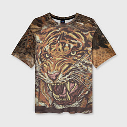 Женская футболка оверсайз Хищный дикий тигр
