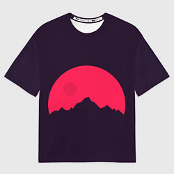 Женская футболка оверсайз Красная луна над сумеречными горами