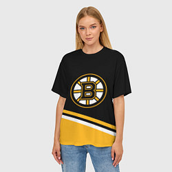 Футболка оверсайз женская Бостон Брюинз, Boston Bruins Диагональные полосы, цвет: 3D-принт — фото 2