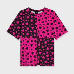 Женская футболка оверсайз Черно-Розовые сердца