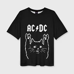 Футболка оверсайз женская AC DC, Рок кот, цвет: 3D-принт
