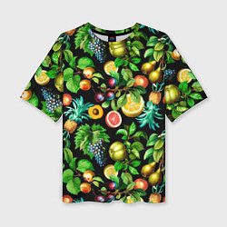 Женская футболка оверсайз Сочные фрукты - персик, груша, слива, ананас