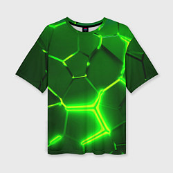 Футболка оверсайз женская 3D ПЛИТЫ НЕОН NEON GREEN HEXAGON РАЗЛОМ, цвет: 3D-принт