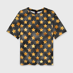 Женская футболка оверсайз Золотые звезды на черном