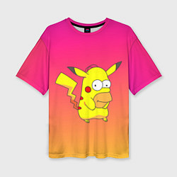 Женская футболка оверсайз Гомер Симпсон Пикачу
