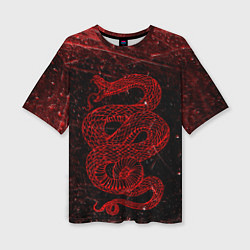 Женская футболка оверсайз Красная Змея Red Snake Глитч