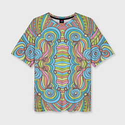 Женская футболка оверсайз Абстрактный разноцветный узор Линии, волны, полосы