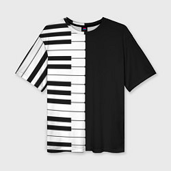Женская футболка оверсайз Черно-Белое Пианино Piano