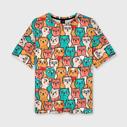 Женская футболка оверсайз Милые Разноцветные Котики