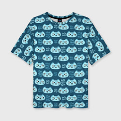 Женская футболка оверсайз Мордочки котов в плоском стиле Паттерн