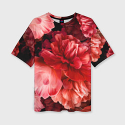 Женская футболка оверсайз Цветы Красные Пионы