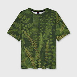 Женская футболка оверсайз Цветы Зеленые Папоротники