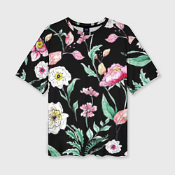 Женская футболка оверсайз Цветы Нарисованные от Руки