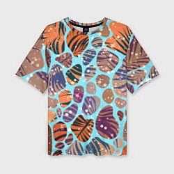 Женская футболка оверсайз Разноцветные камушки, цветной песок, пальмовые лис