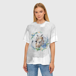 Футболка оверсайз женская Волк в венке, цвет: 3D-принт — фото 2