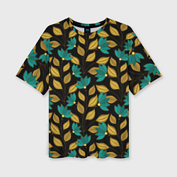 Женская футболка оверсайз Золотые и зеленые листья