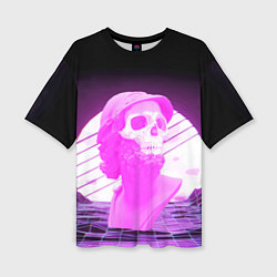 Женская футболка оверсайз Vaporwave Skull Психоделика