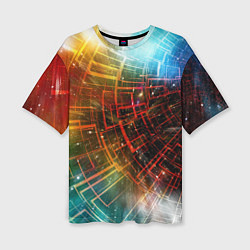 Женская футболка оверсайз Portal - Neon Space - туннель из энергетических па