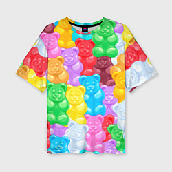 Женская футболка оверсайз Мармеладные мишки разноцветные