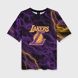 Женская футболка оверсайз Лейкерс Lakers яркие молнии
