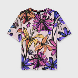 Женская футболка оверсайз Цветы Разноцветные