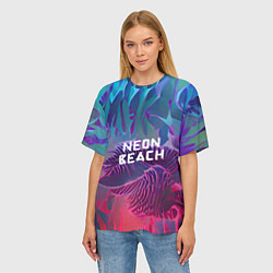 Футболка оверсайз женская Neon beach, цвет: 3D-принт — фото 2