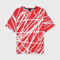 Женская футболка оверсайз Белые линии на красном фоне Абстракция