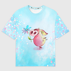 Женская футболка оверсайз Милый поросенок с цветами