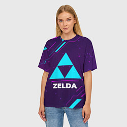 Футболка оверсайз женская Символ Zelda в неоновых цветах на темном фоне, цвет: 3D-принт — фото 2