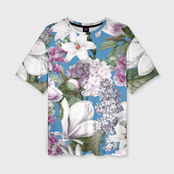 Женская футболка оверсайз Цветы Белые Лилии В Саду Летом