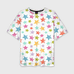 Женская футболка оверсайз Яркие и разноцветные звезды