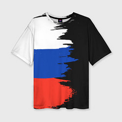 Женская футболка оверсайз Российский триколор на темном фоне