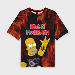 Женская футболка оверсайз Iron Maiden Гомер Симпсон Рокер