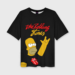 Женская футболка оверсайз Rolling Stones Гомер Симпсон рокер