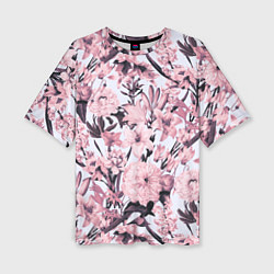 Женская футболка оверсайз Цветы Розовые Пионы На Светлом Фоне