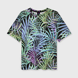 Женская футболка оверсайз Разноцветные Листья Пальм В Ночных Джунглях