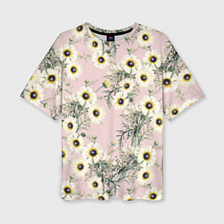 Женская футболка оверсайз Цветы Летние Ромашки