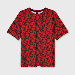 Женская футболка оверсайз Красные психоделический смайлы