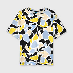 Женская футболка оверсайз Абстрактный узор в желто-голубых тонах на черном ф