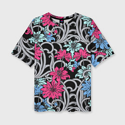 Женская футболка оверсайз Цветочный летний паттерн Fashion trend