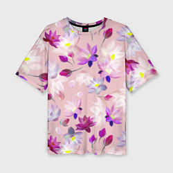Женская футболка оверсайз Цветы Разноцветные Лотосы