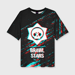 Женская футболка оверсайз Brawl Stars в стиле Glitch Баги Графики на темном