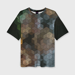 Женская футболка оверсайз Геометрический 3D узор в серых и коричневых тонах
