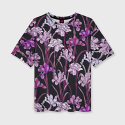 Женская футболка оверсайз Цветы Фиолетовые Ирисы