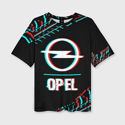 Женская футболка оверсайз Значок Opel в стиле Glitch на темном фоне